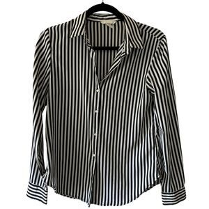 H&M Black and White Striped Button Up Shirt Size 4 Long Sleeve Office Core
